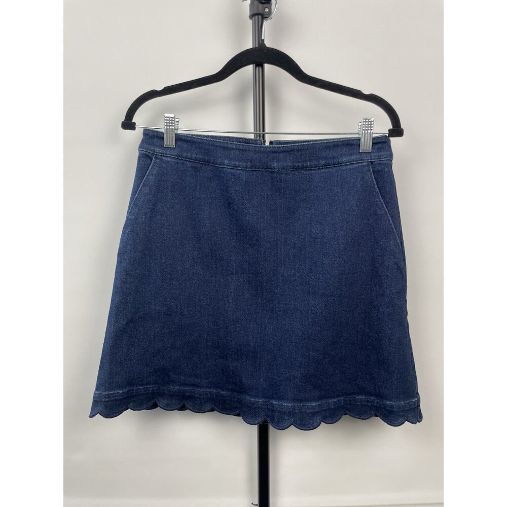 Draper James Skirt Womens 8 Blue Dark Jean Denim Mini Scalloped Hem Y2K‎ Girly - Picture 3 of 8